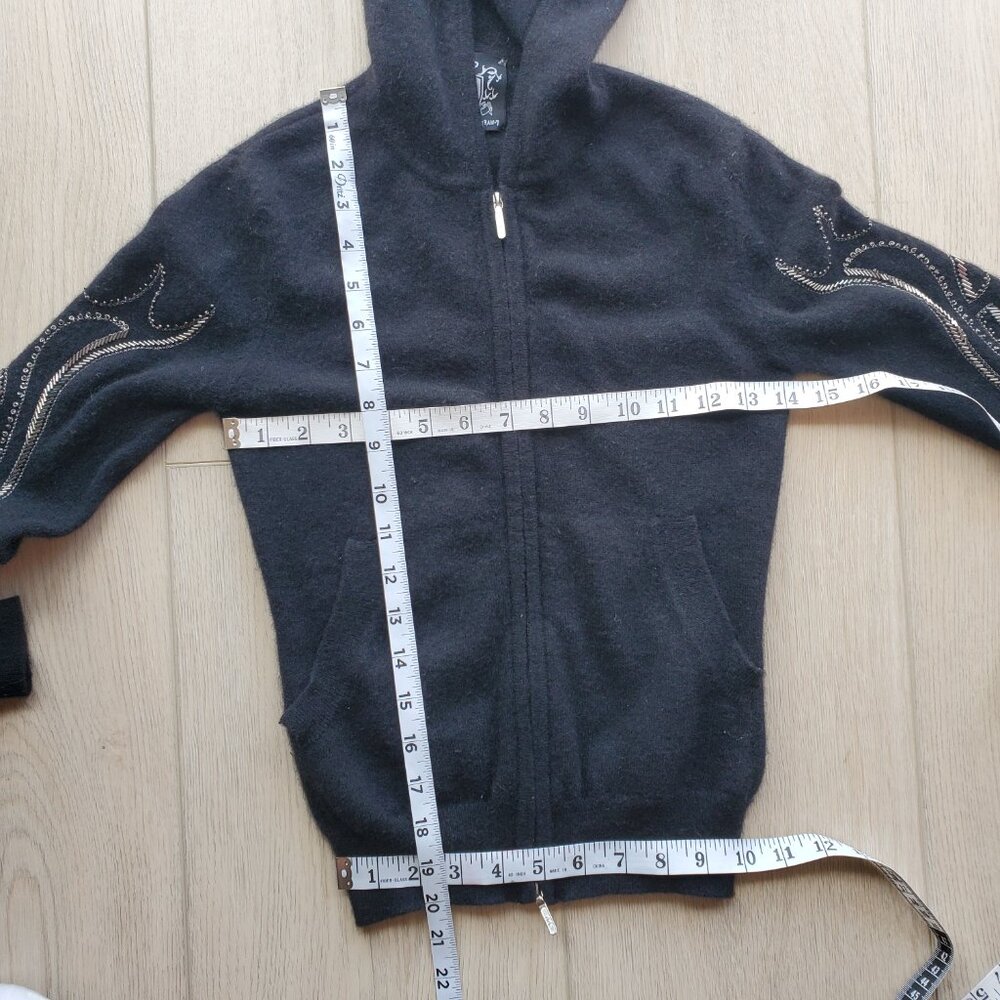 Raw 7 Black 100% Cashmere Bling Full Zip Hoodie - Picture 8 of 15